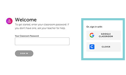 student login screen showing options for Google Classroom and Clever