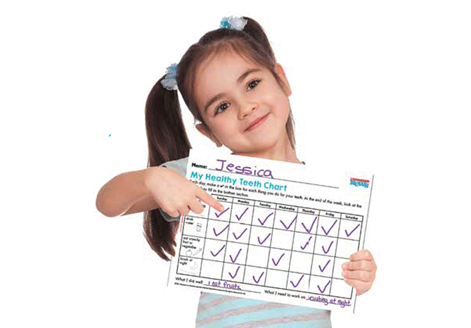 Example of a completed skill sheet being held by a girl