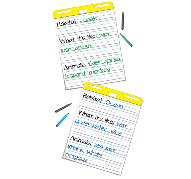 Examples of colored text on paper